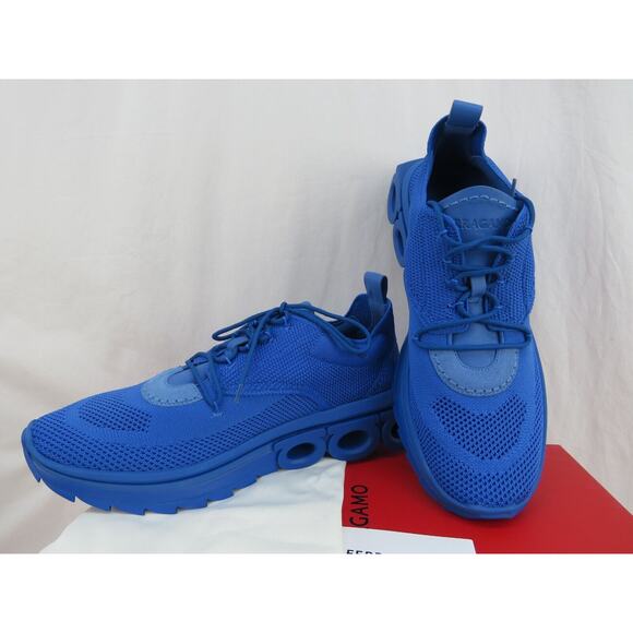 NIB FERRAGAMO BLUE NIMA KNIT MESH LACE LOGO LOW TOP SNEAKERS 10.5 43.5 ITALY - Picture 12 of 16